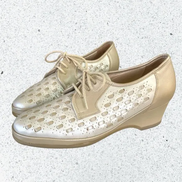 Fazan Two Tone Oxford Wedge Heel All Leather Spectator Shoes Women’s Sz. 7