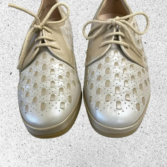 Fazan Two Tone Oxford Wedge Heel All Leather Spectator Shoes Women’s Sz. 7