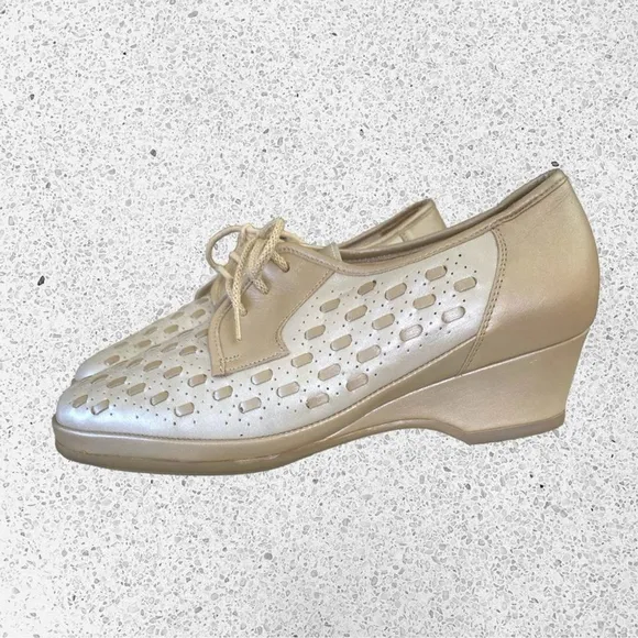Fazan Two Tone Oxford Wedge Heel All Leather Spectator Shoes Women’s Sz. 7