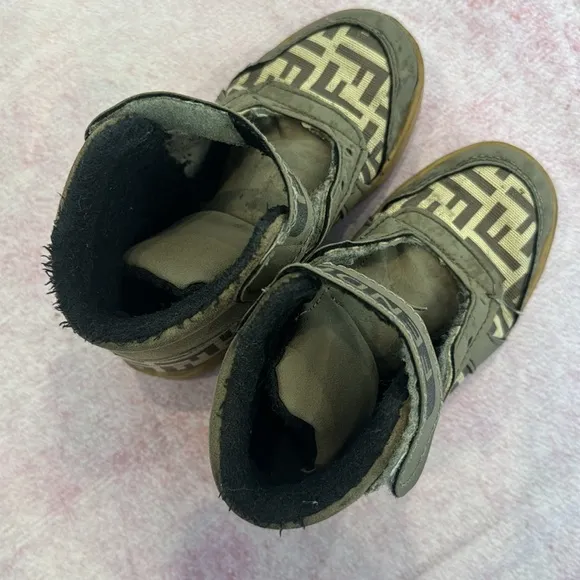 Fendi classic logo toddler kids high top shoes Velcro closure