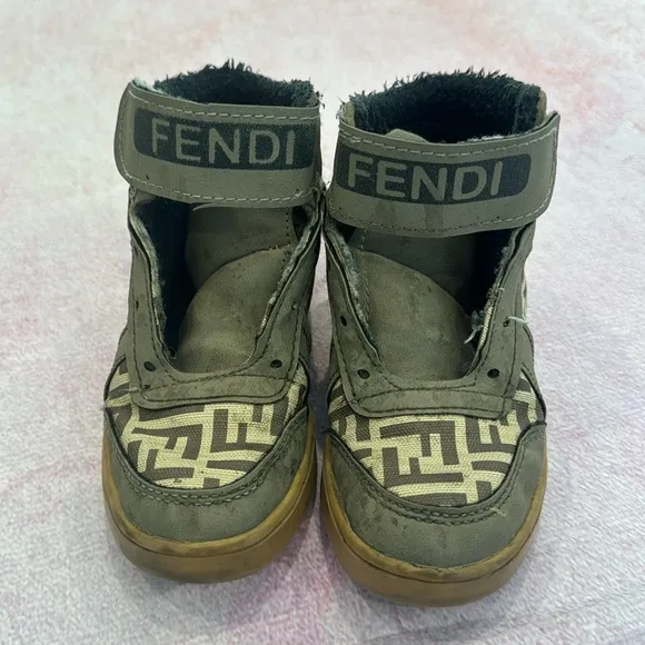 Fendi classic logo toddler kids high top shoes Velcro closure