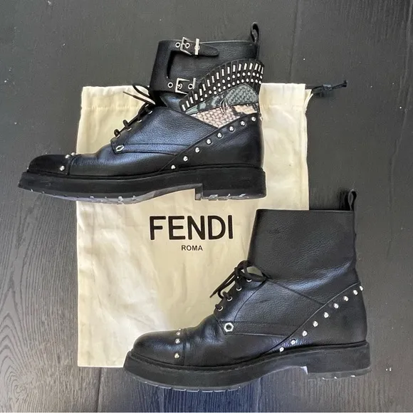 Fendi “Monsters Eye” Leather Studded Combat Boots
