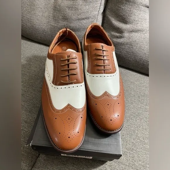 Ferro Aldo Arthur Mens Wingtip Two Tone Oxford Brown and White Shoes 13