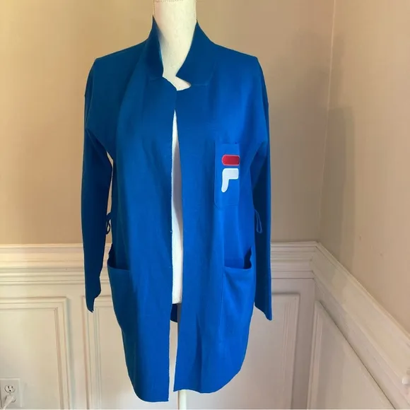 FILA D-ANTIDOTE Wool Blue Cardigan Soft Knit Blazer Seoul London Belt