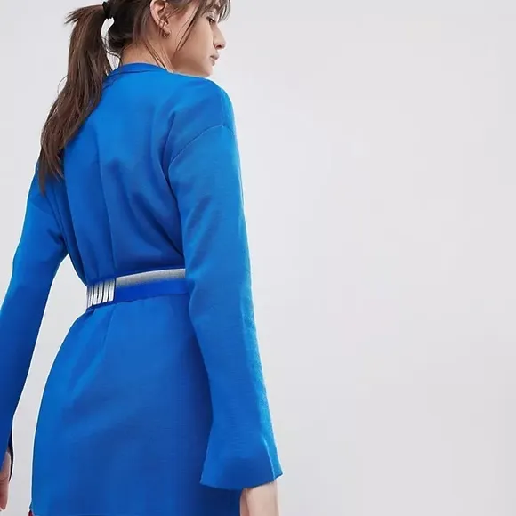 FILA D-ANTIDOTE Wool Blue Cardigan Soft Knit Blazer Seoul London Belt