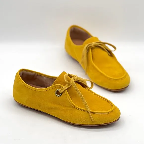 FITFLOP Delfine Fit Flop Suede Lace Up Loafer Womens 7.5 Yellow Derby Oxford