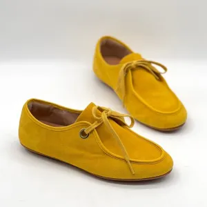 FITFLOP Delfine Fit Flop Suede Lace Up Loafer Womens 7.5 Yellow Derby Oxford