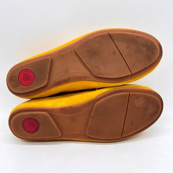 FITFLOP Delfine Fit Flop Suede Lace Up Loafer Womens 7.5 Yellow Derby Oxford