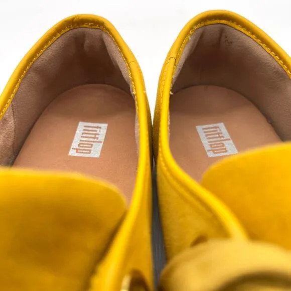 FITFLOP Delfine Fit Flop Suede Lace Up Loafer Womens 7.5 Yellow Derby Oxford