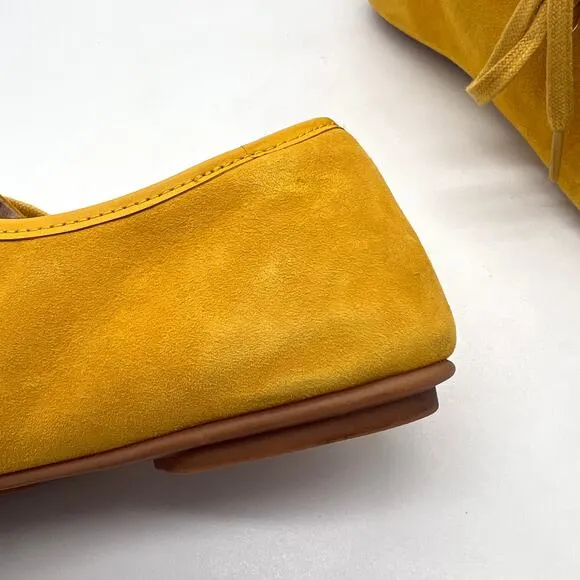 FITFLOP Delfine Fit Flop Suede Lace Up Loafer Womens 7.5 Yellow Derby Oxford