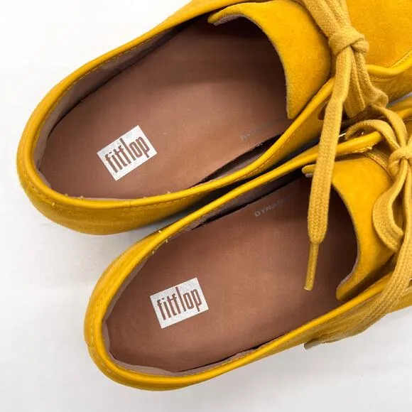 FITFLOP Delfine Fit Flop Suede Lace Up Loafer Womens 7.5 Yellow Derby Oxford