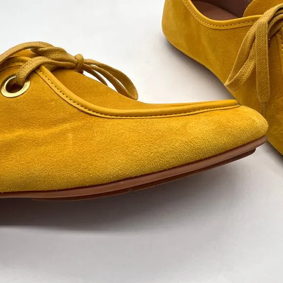 FITFLOP Delfine Fit Flop Suede Lace Up Loafer Womens 7.5 Yellow Derby Oxford