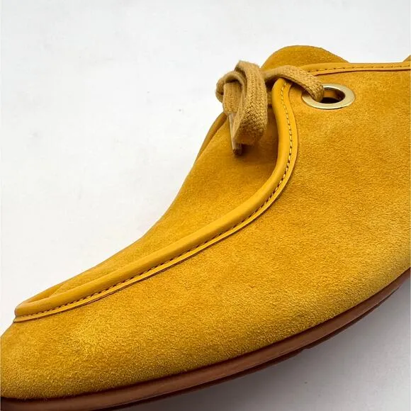 FITFLOP Delfine Fit Flop Suede Lace Up Loafer Womens 7.5 Yellow Derby Oxford
