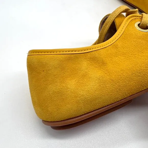 FITFLOP Delfine Fit Flop Suede Lace Up Loafer Womens 7.5 Yellow Derby Oxford