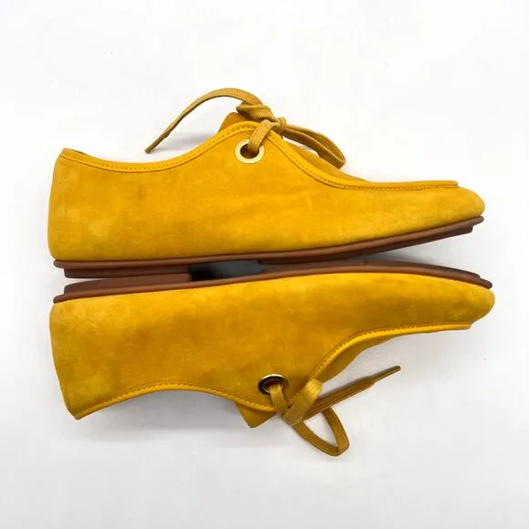 FITFLOP Delfine Fit Flop Suede Lace Up Loafer Womens 7.5 Yellow Derby Oxford