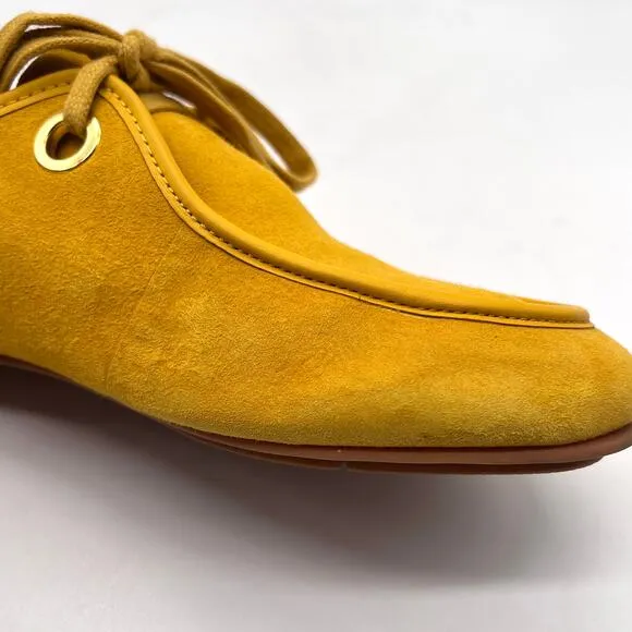 FITFLOP Delfine Fit Flop Suede Lace Up Loafer Womens 7.5 Yellow Derby Oxford
