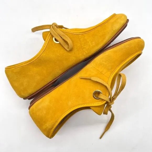 FITFLOP Delfine Fit Flop Suede Lace Up Loafer Womens 7.5 Yellow Derby Oxford