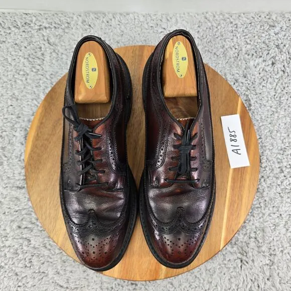 Florsheim Brown Burnished Long Wingtip Brogue Medallion Oxford Derby Mens 8.5 D