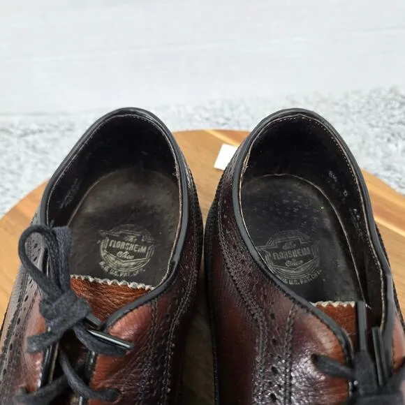 Florsheim Brown Burnished Long Wingtip Brogue Medallion Oxford Derby Mens 8.5 D