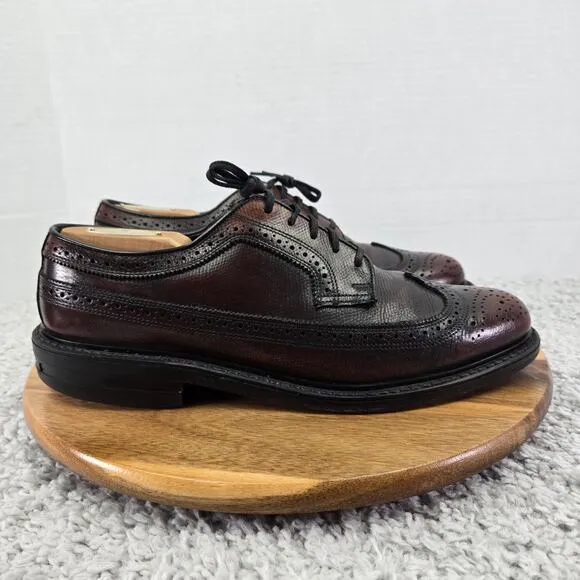 Florsheim Brown Burnished Long Wingtip Brogue Medallion Oxford Derby Mens 8.5 D