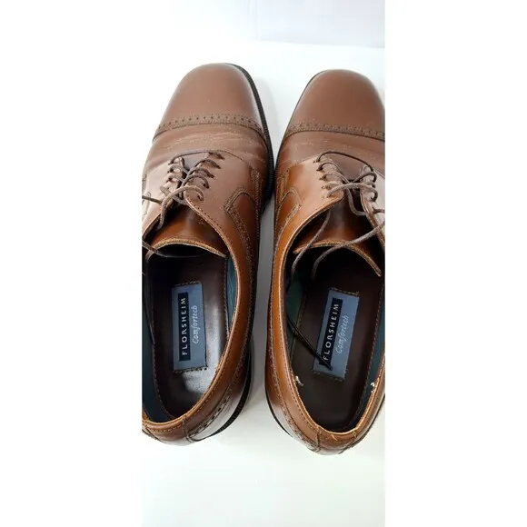 FLORSHEIM Comfortech Oxford Brown Leather Cap Toe Lace Up Shoes Men's Sz 10.5