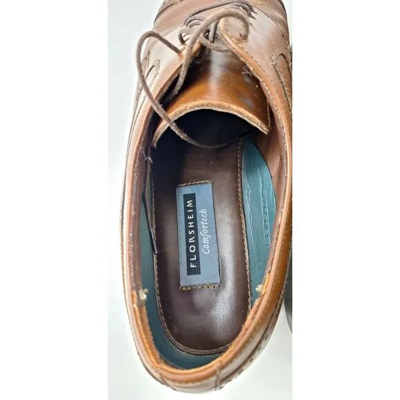 FLORSHEIM Comfortech Oxford Brown Leather Cap Toe Lace Up Shoes Men's Sz 10.5