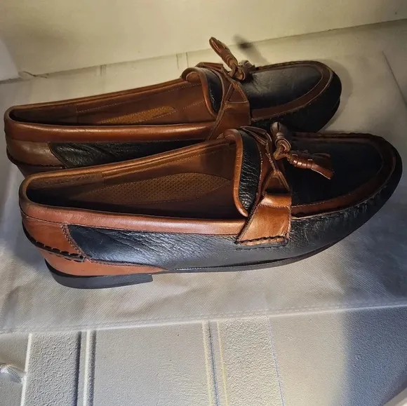 FLORSHEIM Mens Slip On Shoes With Tassels Two Tone Black &amp; Brown 11.5