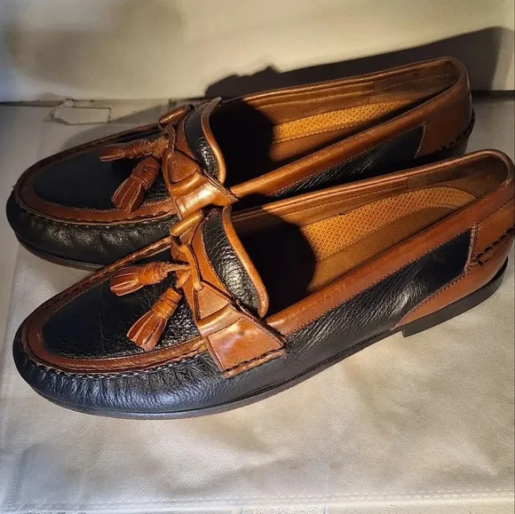 FLORSHEIM Mens Slip On Shoes With Tassels Two Tone Black &amp; Brown 11.5