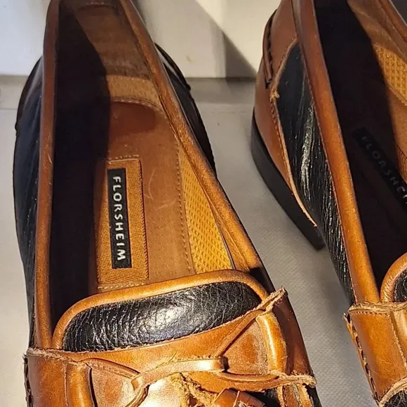 FLORSHEIM Mens Slip On Shoes With Tassels Two Tone Black &amp; Brown 11.5