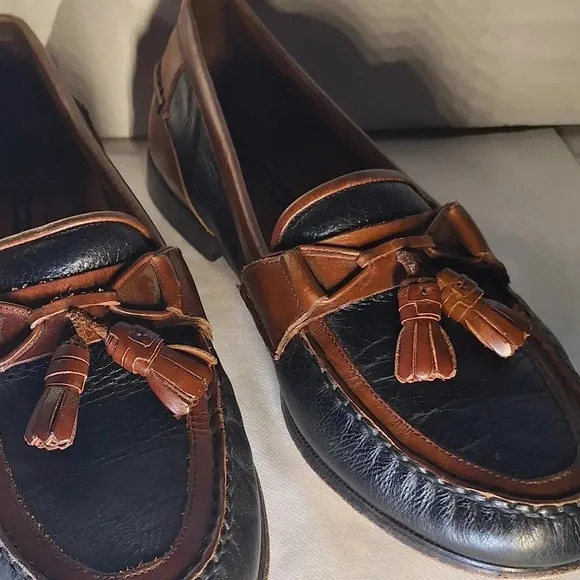 FLORSHEIM Mens Slip On Shoes With Tassels Two Tone Black &amp; Brown 11.5