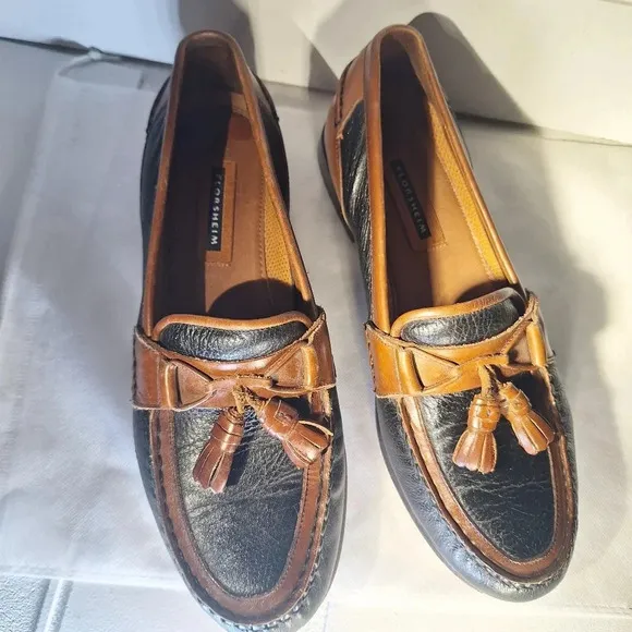 FLORSHEIM Mens Slip On Shoes With Tassels Two Tone Black &amp; Brown 11.5
