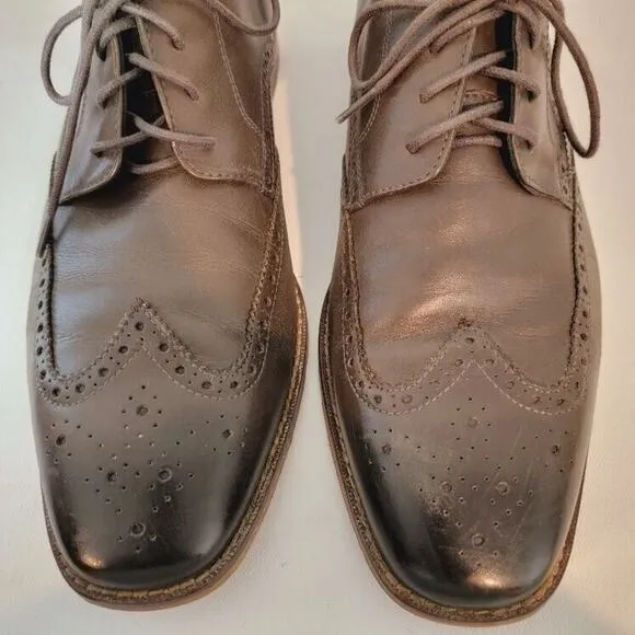 Florsheim Oxford Shoes Wing Tip Men's 10.5 Leather Lace-Up Gray Two-tone Dress