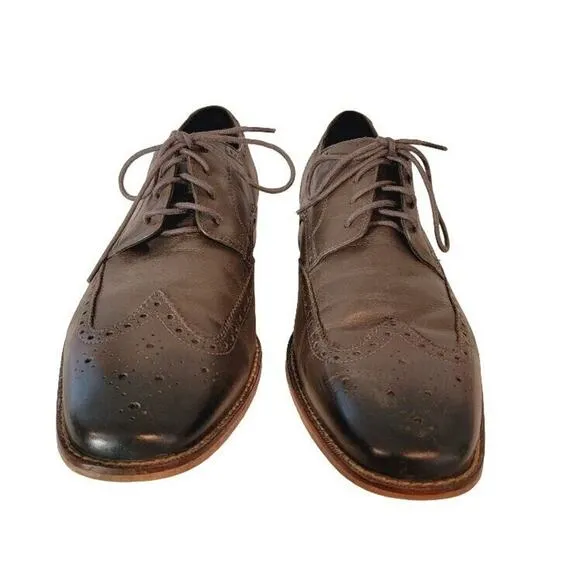 Florsheim Oxford Shoes Wing Tip Men's 10.5 Leather Lace-Up Gray Two-tone Dress