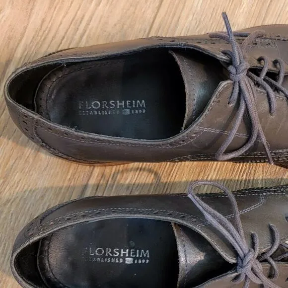 Florsheim Oxford Shoes Wing Tip Men's 10.5 Leather Lace-Up Gray Two-tone Dress
