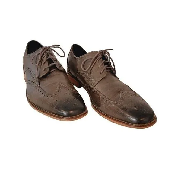 Florsheim Oxford Shoes Wing Tip Men's 10.5 Leather Lace-Up Gray Two-tone Dress