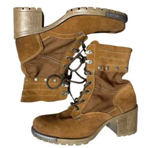 Fly London combat boots Tan brown Lace Up Chunky Heel women’s size 40 / US 9