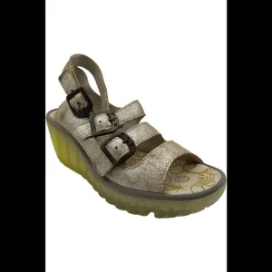 FLY London Leather Buckle Wedges Yorn Pearl - Medium