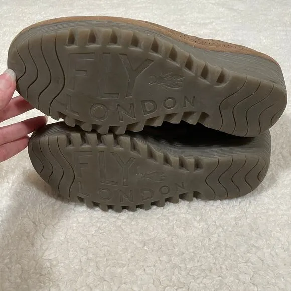 Fly London Suede Perforated Wedges Peep Toe Brown 40 9 / 9.5