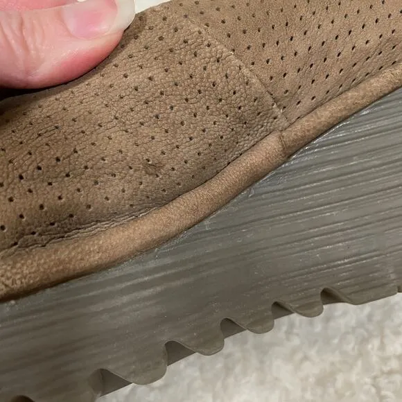Fly London Suede Perforated Wedges Peep Toe Brown 40 9 / 9.5
