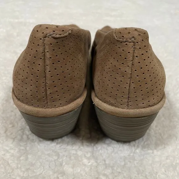 Fly London Suede Perforated Wedges Peep Toe Brown 40 9 / 9.5
