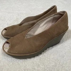 Fly London Suede Perforated Wedges Peep Toe Brown 40 9 / 9.5