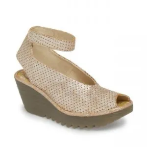 FLY LONDON YALA PERFORATED LEATHER SHOES WEDGES SANDALS SZ 38 / 7.5 - 8