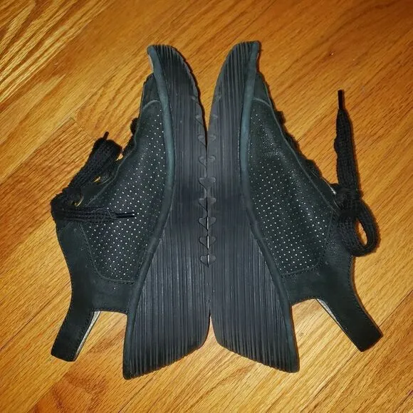 Fly London Yuta Platform Wedges Sandal Black Leather Women’s Size 41 US 10-10.5