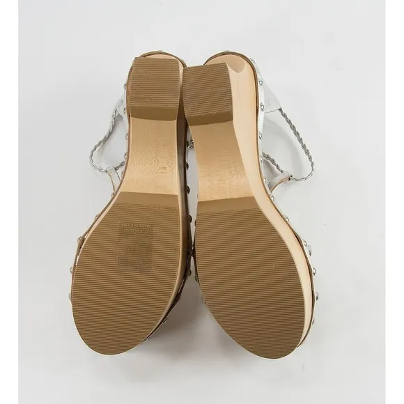 Fornarina Silver Italian Leather Wooden Wedges 39
