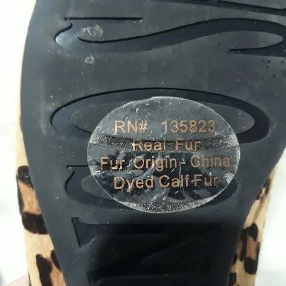 Franco Sarto Animal Print Peep Toe Calf Fur Wedges 7.5