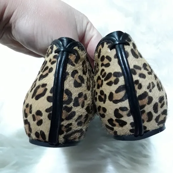 Franco Sarto Animal Print Peep Toe Calf Fur Wedges 7.5