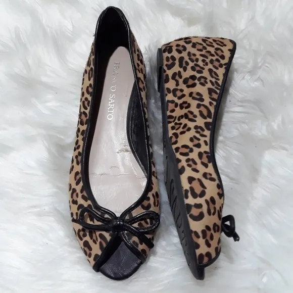 Franco Sarto Animal Print Peep Toe Calf Fur Wedges 7.5