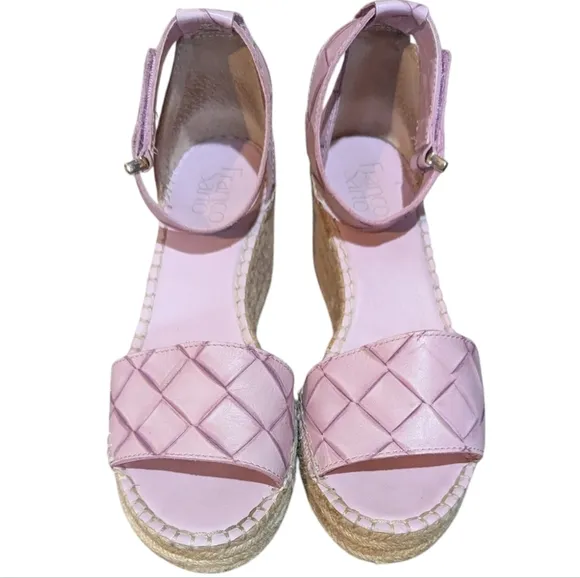 Franco Sarto Pink Leather Woven Espadrille Wedges Clemens size 8