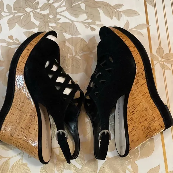 Franco Sarto, Sasha, Black Suede leather wedges, platform size 10