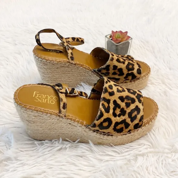 Franco Sarto TULA Animal print fur platform espadrille sandals wedges women 7.5